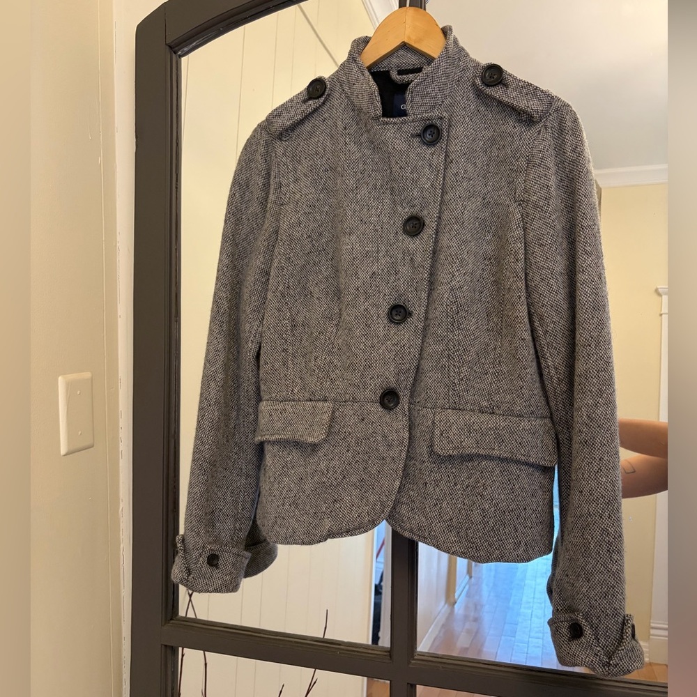GAP Tan Herringbone Military Inspired Jacket Wool Blend